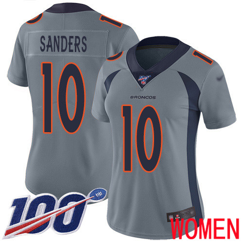 Women Denver Broncos #10 Emmanuel Sanders Limited Silver Inverted Legend 100th Season Football NFL Jersey